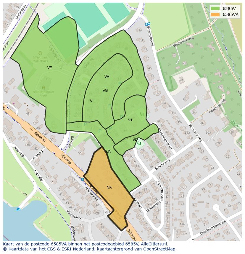 Afbeelding van het postcodegebied 6585 VA op de kaart.