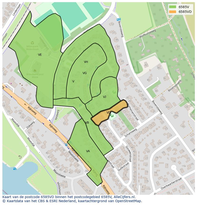 Afbeelding van het postcodegebied 6585 VD op de kaart.