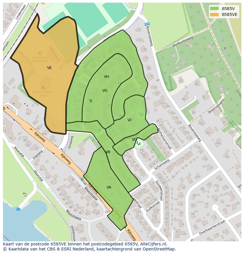 Afbeelding van het postcodegebied 6585 VE op de kaart.
