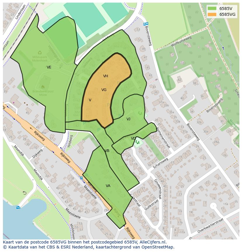 Afbeelding van het postcodegebied 6585 VG op de kaart.