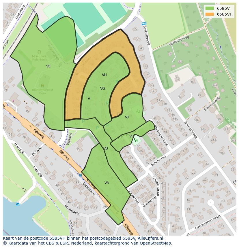 Afbeelding van het postcodegebied 6585 VH op de kaart.