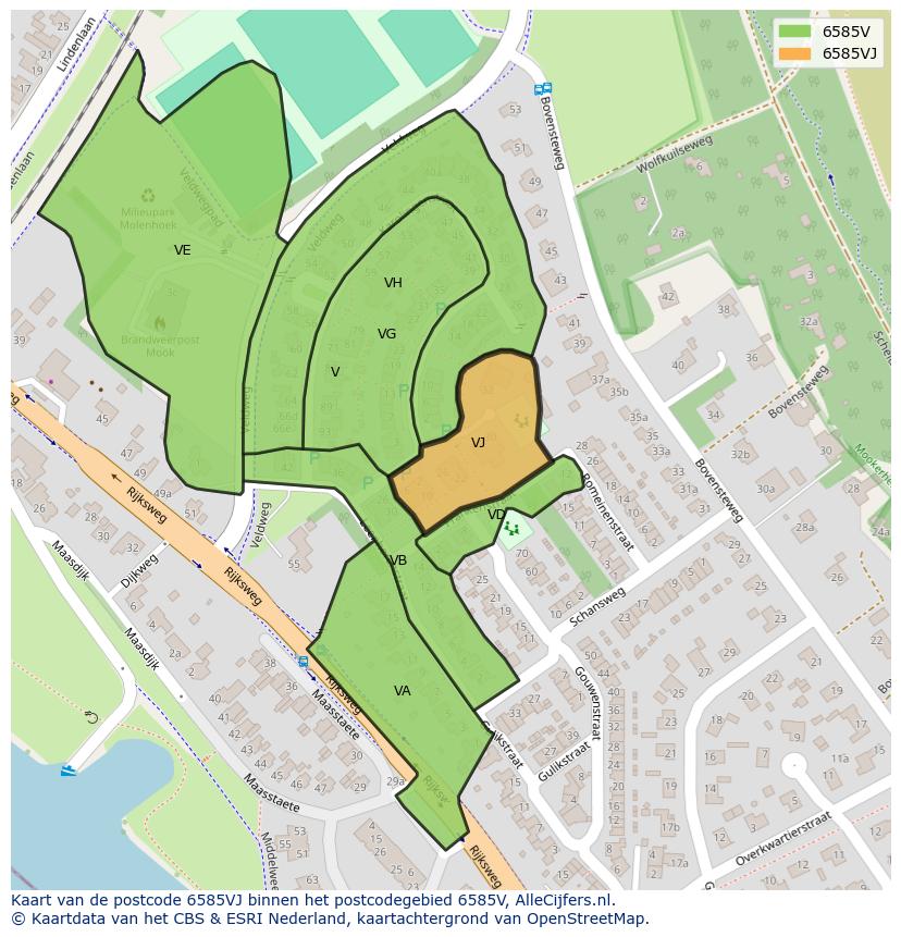 Afbeelding van het postcodegebied 6585 VJ op de kaart.
