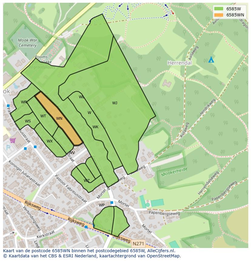 Afbeelding van het postcodegebied 6585 WN op de kaart.