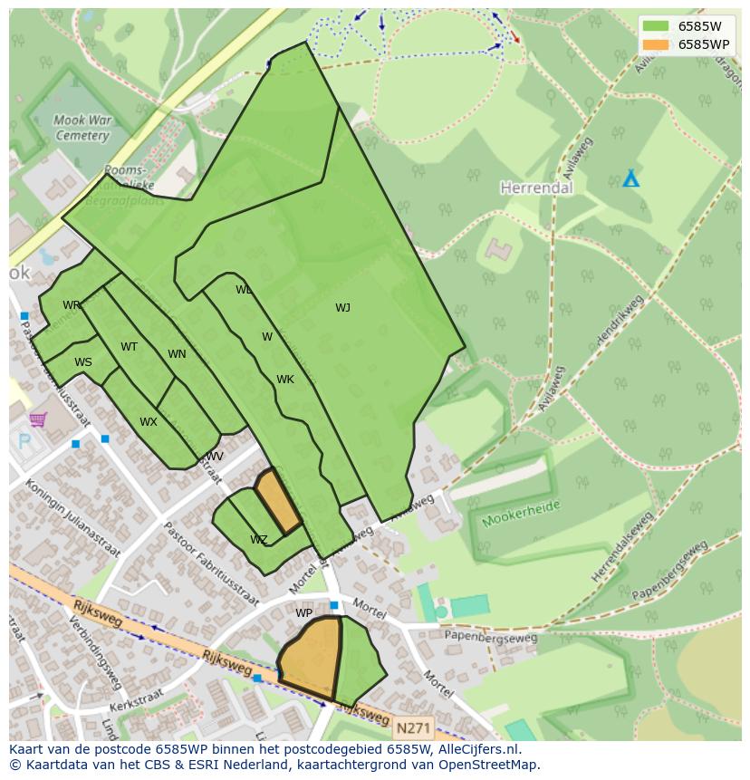 Afbeelding van het postcodegebied 6585 WP op de kaart.
