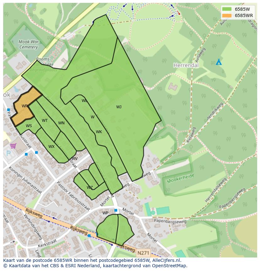 Afbeelding van het postcodegebied 6585 WR op de kaart.