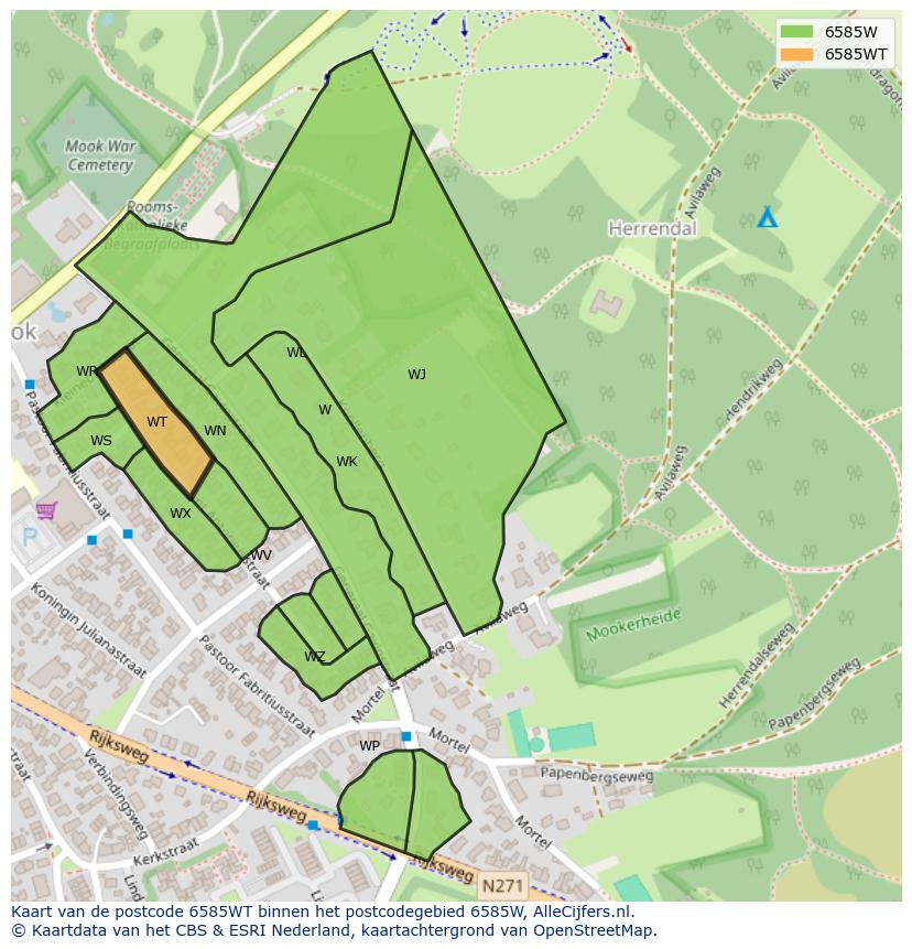 Afbeelding van het postcodegebied 6585 WT op de kaart.