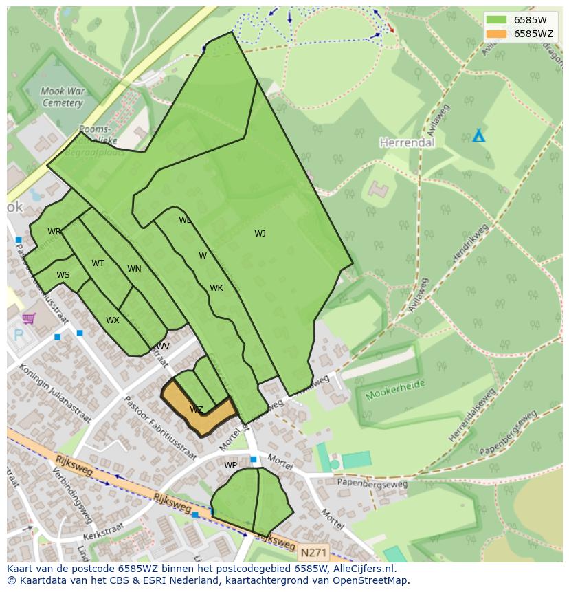 Afbeelding van het postcodegebied 6585 WZ op de kaart.