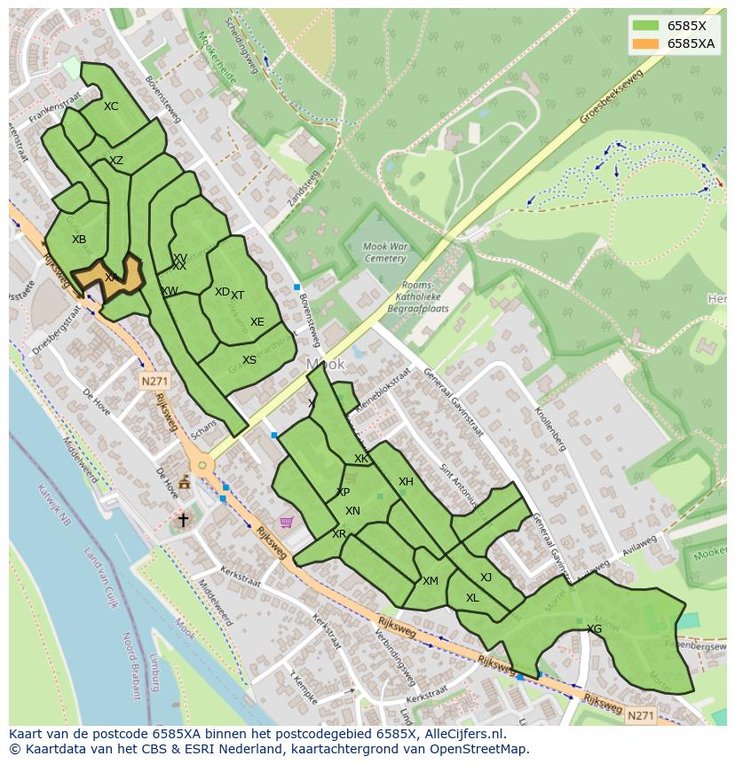 Afbeelding van het postcodegebied 6585 XA op de kaart.