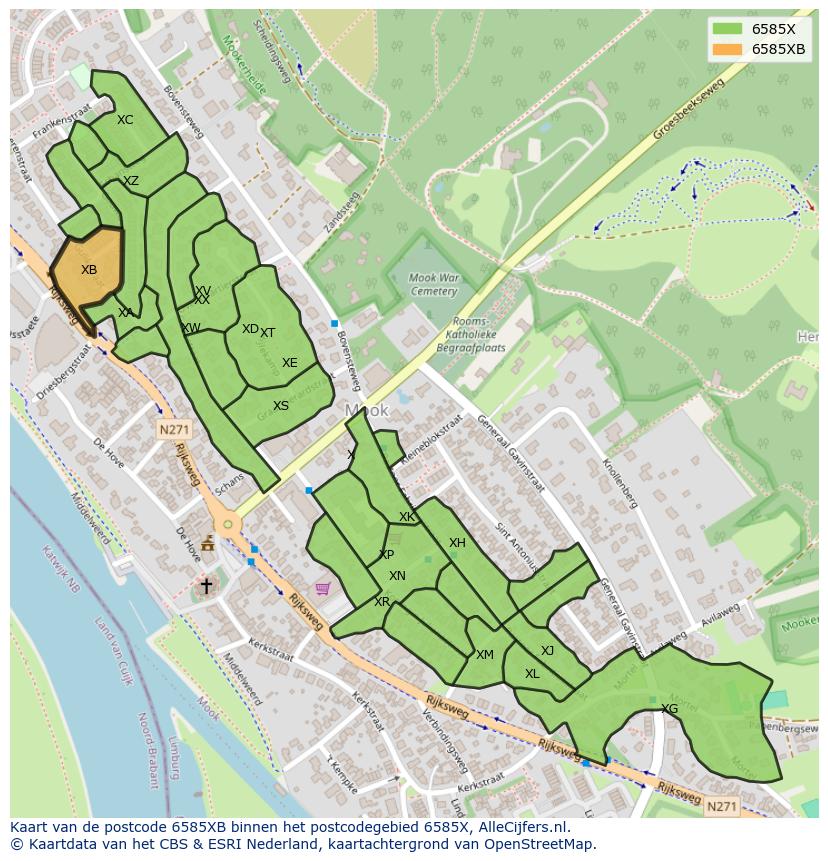 Afbeelding van het postcodegebied 6585 XB op de kaart.