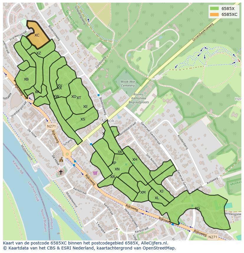 Afbeelding van het postcodegebied 6585 XC op de kaart.