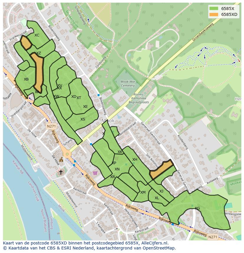 Afbeelding van het postcodegebied 6585 XD op de kaart.