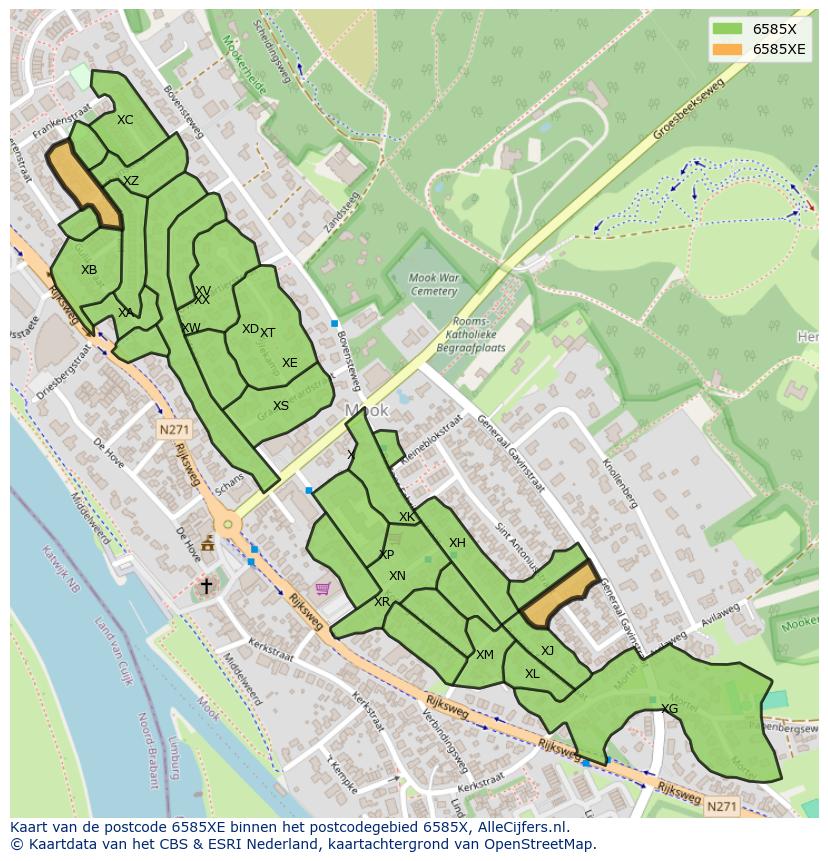 Afbeelding van het postcodegebied 6585 XE op de kaart.