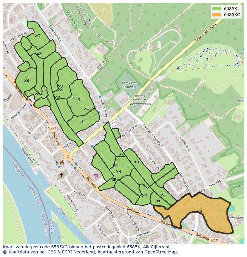 Afbeelding van het postcodegebied 6585 XG op de kaart.