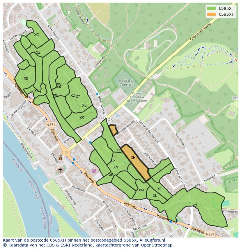 Afbeelding van het postcodegebied 6585 XH op de kaart.