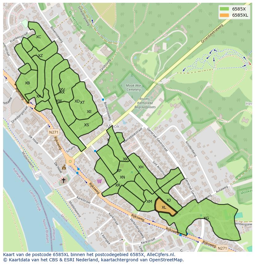 Afbeelding van het postcodegebied 6585 XL op de kaart.