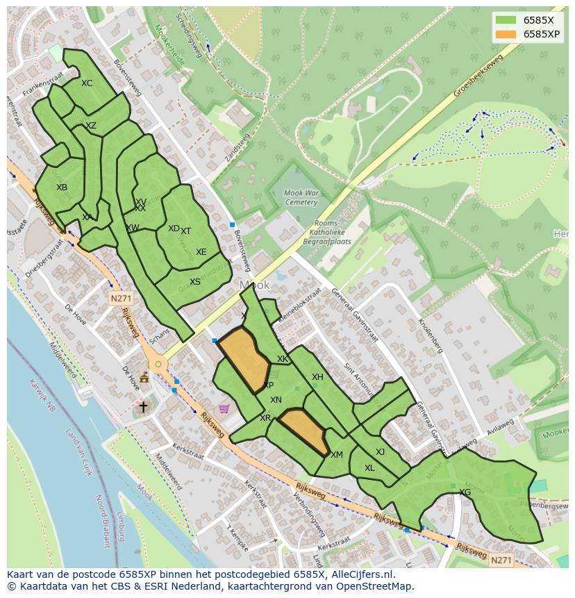 Afbeelding van het postcodegebied 6585 XP op de kaart.