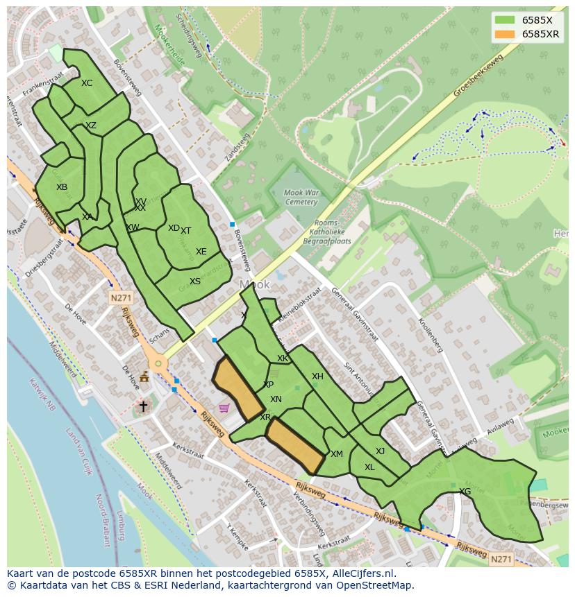 Afbeelding van het postcodegebied 6585 XR op de kaart.