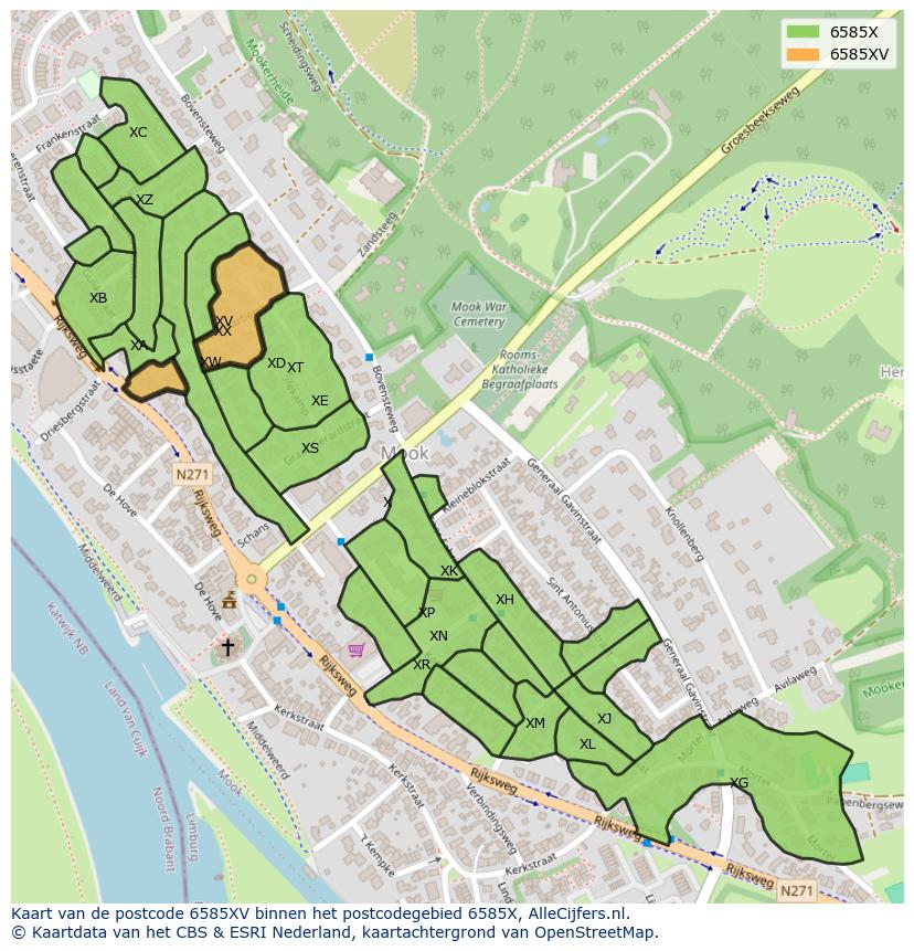 Afbeelding van het postcodegebied 6585 XV op de kaart.