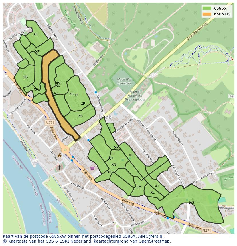 Afbeelding van het postcodegebied 6585 XW op de kaart.