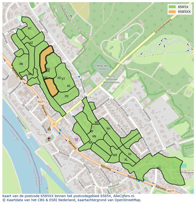 Afbeelding van het postcodegebied 6585 XX op de kaart.