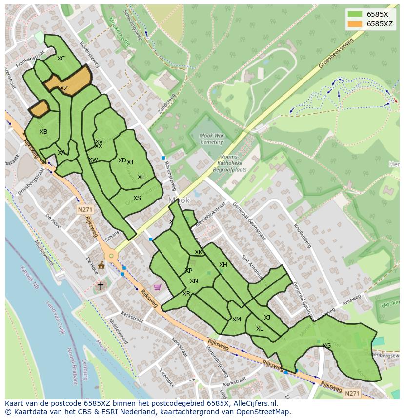 Afbeelding van het postcodegebied 6585 XZ op de kaart.
