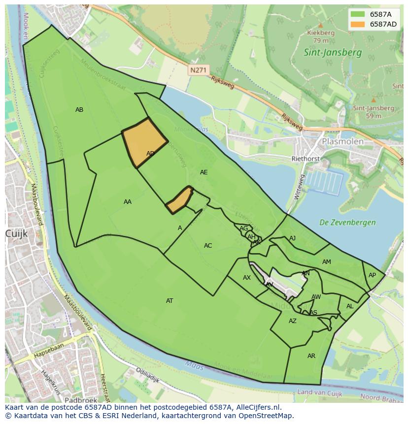 Afbeelding van het postcodegebied 6587 AD op de kaart.