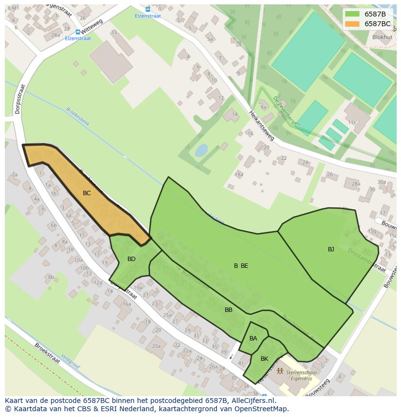 Afbeelding van het postcodegebied 6587 BC op de kaart.