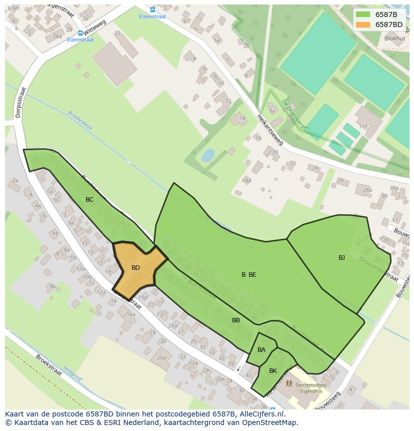 Afbeelding van het postcodegebied 6587 BD op de kaart.