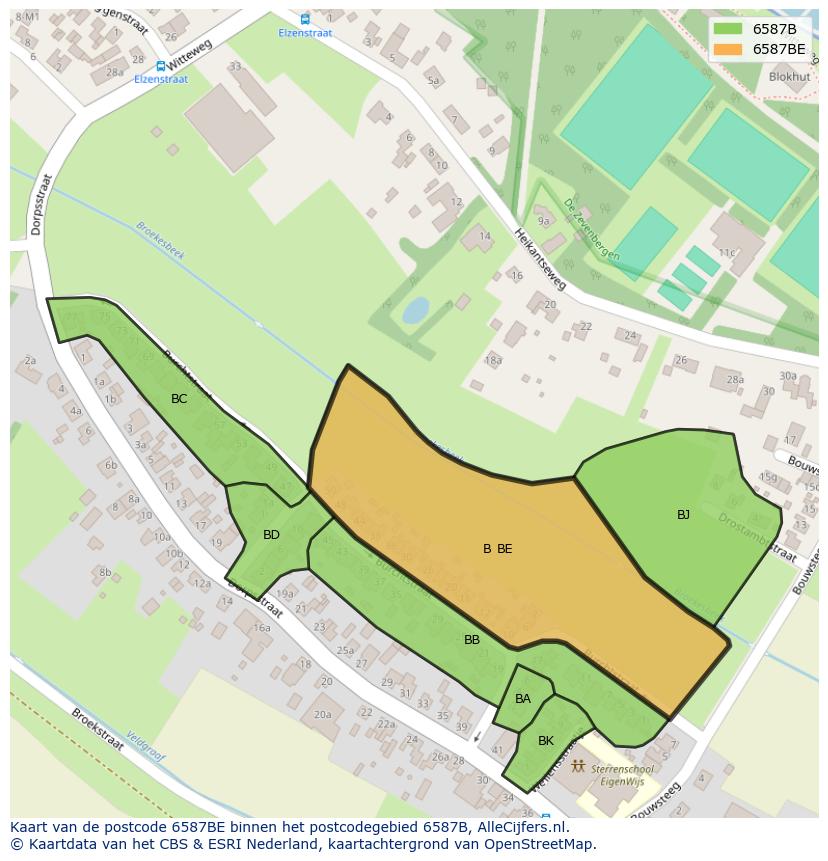 Afbeelding van het postcodegebied 6587 BE op de kaart.