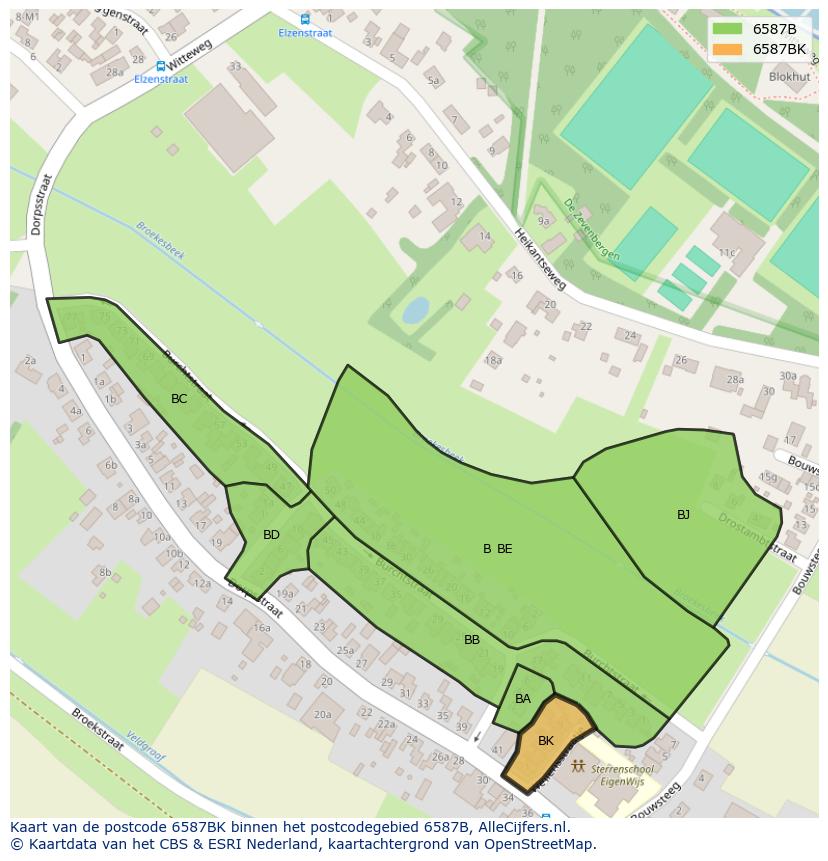 Afbeelding van het postcodegebied 6587 BK op de kaart.