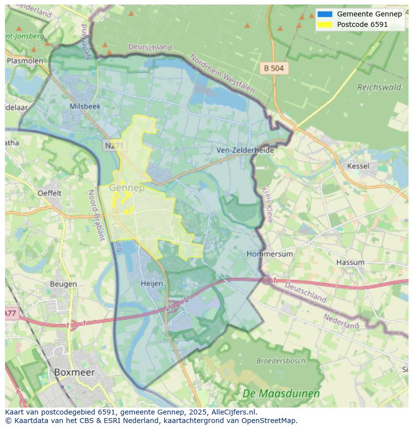 Afbeelding van het postcodegebied 6591 DZ op de kaart.