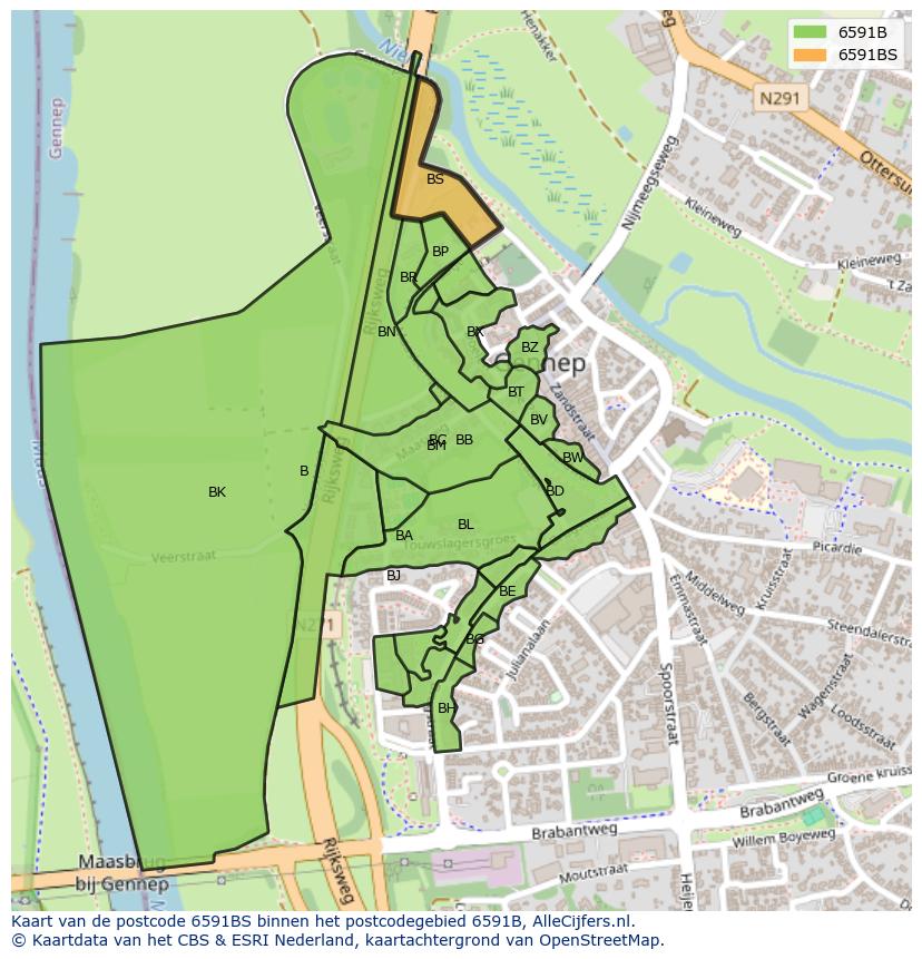Afbeelding van het postcodegebied 6591 BS op de kaart.