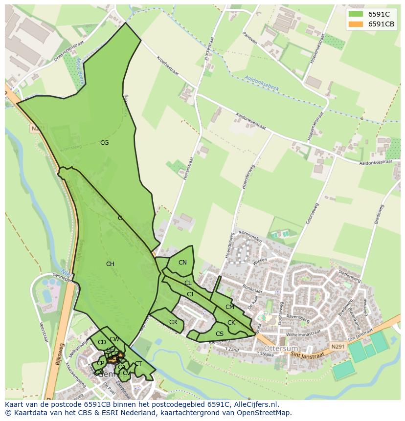 Afbeelding van het postcodegebied 6591 CB op de kaart.