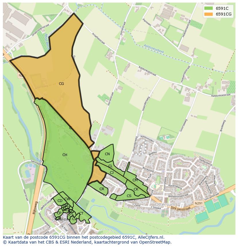 Afbeelding van het postcodegebied 6591 CG op de kaart.