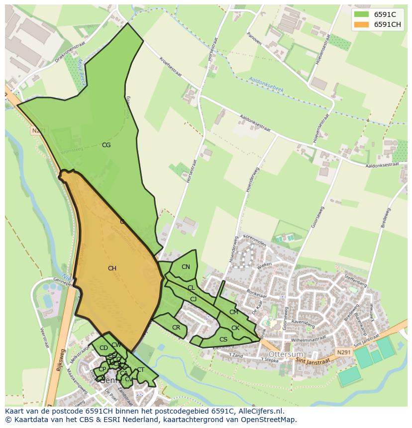 Afbeelding van het postcodegebied 6591 CH op de kaart.