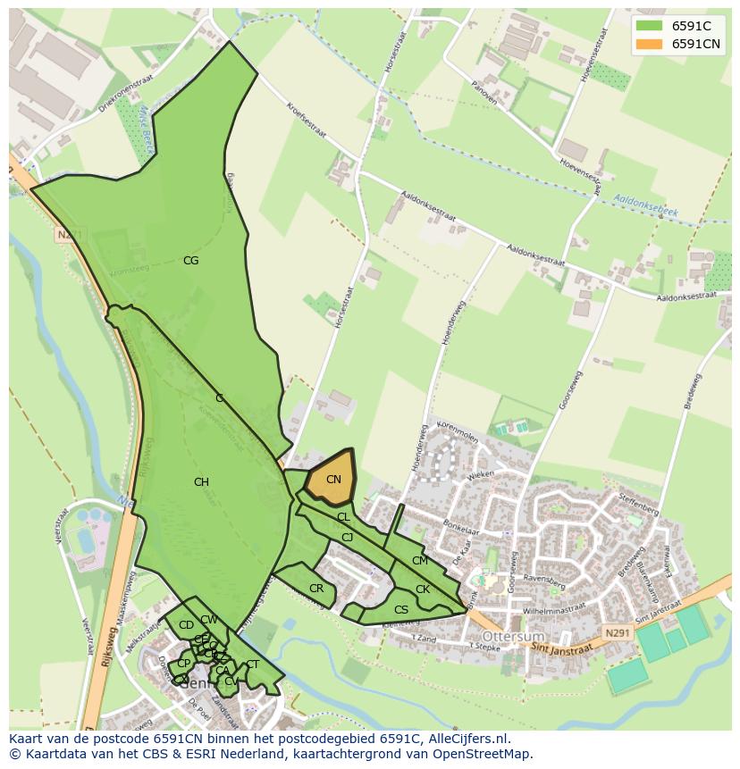 Afbeelding van het postcodegebied 6591 CN op de kaart.