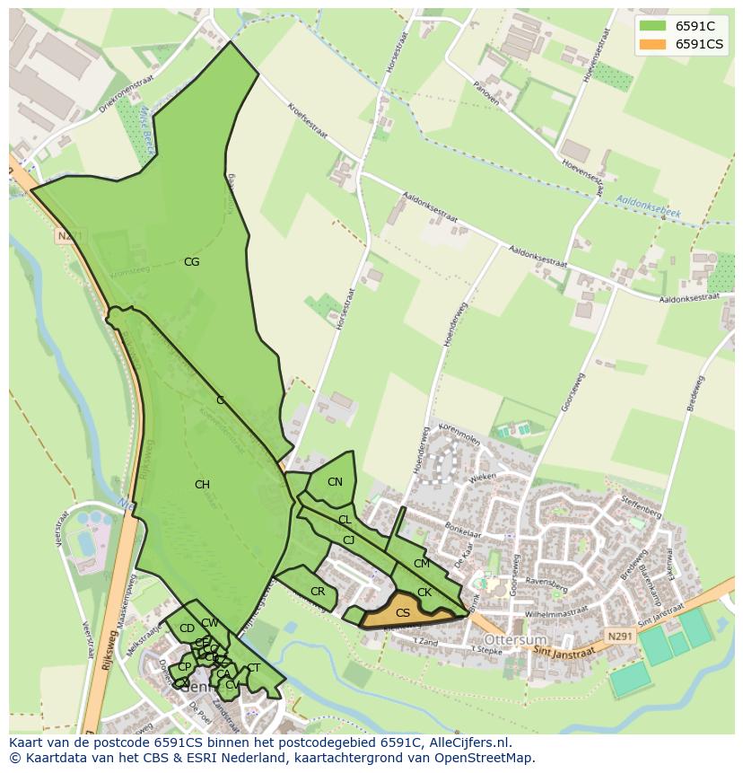 Afbeelding van het postcodegebied 6591 CS op de kaart.