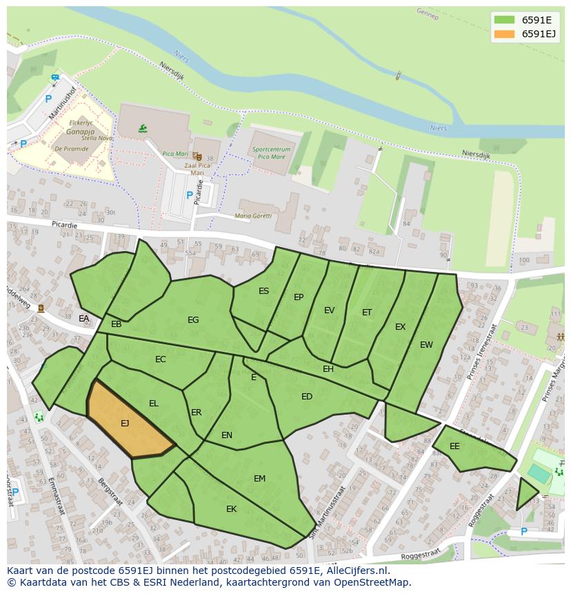 Afbeelding van het postcodegebied 6591 EJ op de kaart.