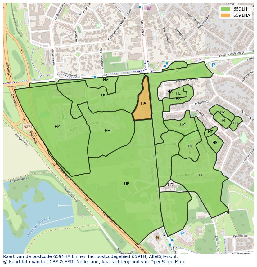 Afbeelding van het postcodegebied 6591 HA op de kaart.