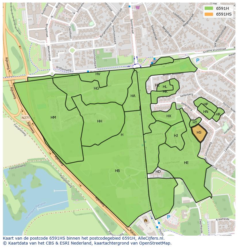 Afbeelding van het postcodegebied 6591 HS op de kaart.
