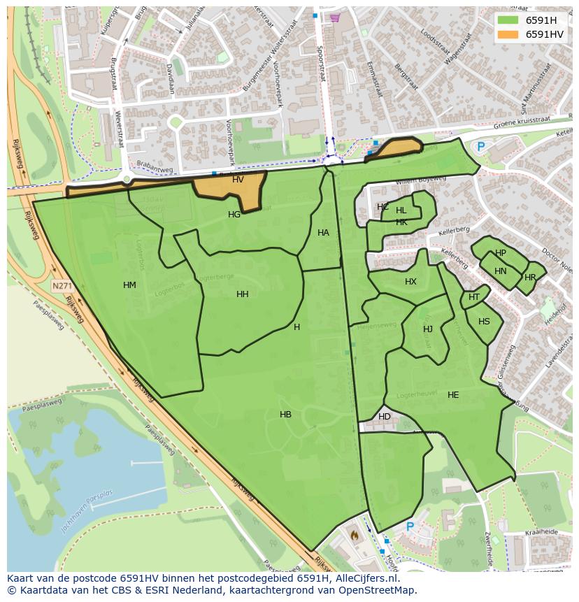 Afbeelding van het postcodegebied 6591 HV op de kaart.