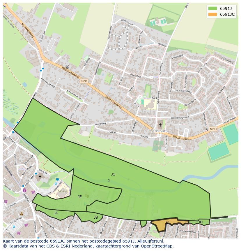 Afbeelding van het postcodegebied 6591 JC op de kaart.