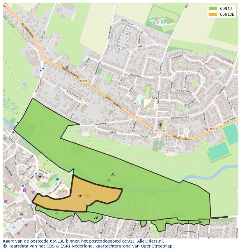 Afbeelding van het postcodegebied 6591 JE op de kaart.