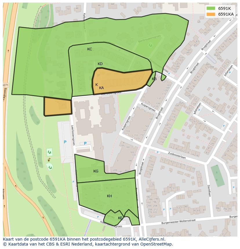 Afbeelding van het postcodegebied 6591 KA op de kaart.