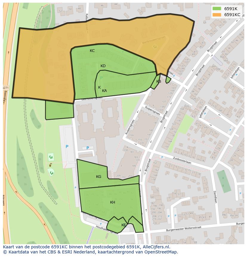 Afbeelding van het postcodegebied 6591 KC op de kaart.