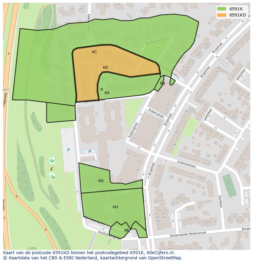 Afbeelding van het postcodegebied 6591 KD op de kaart.