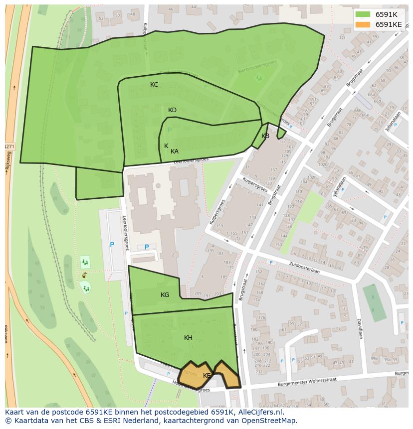 Afbeelding van het postcodegebied 6591 KE op de kaart.