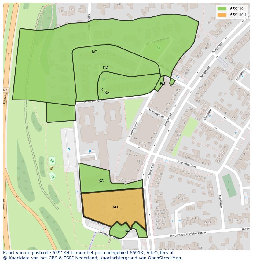 Afbeelding van het postcodegebied 6591 KH op de kaart.