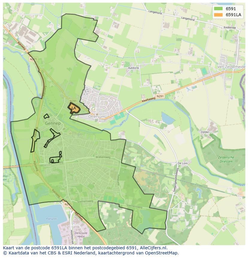 Afbeelding van het postcodegebied 6591 LA op de kaart.