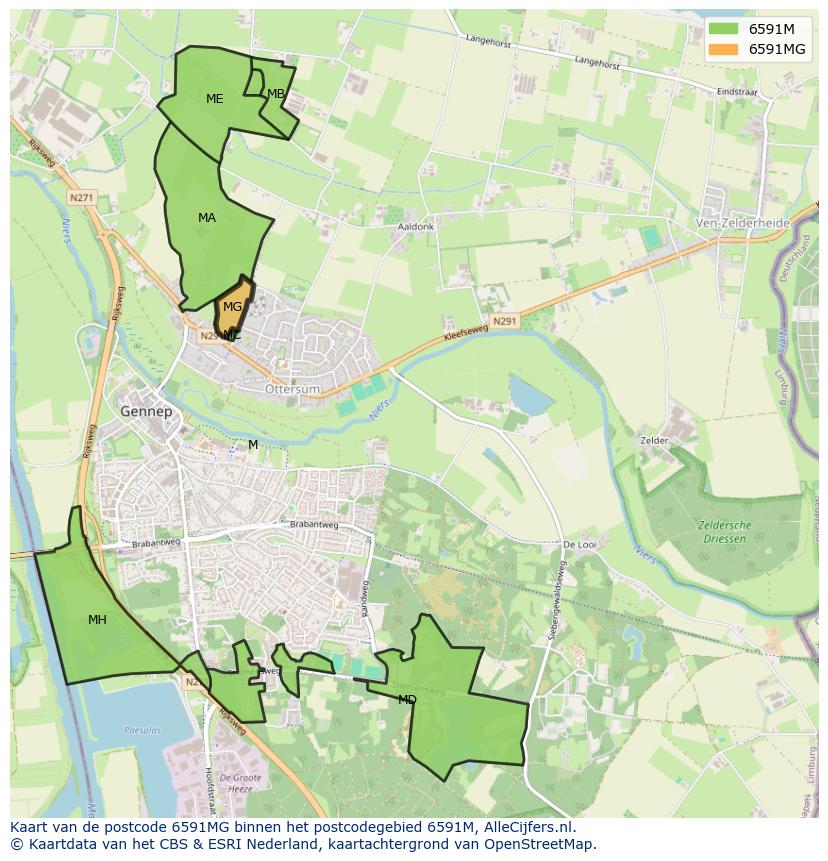 Afbeelding van het postcodegebied 6591 MG op de kaart.
